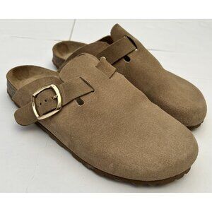 Autenti Made In Spain Beige Suede Leather Clogs Mules Slip-on Size 40 US 9-9.5